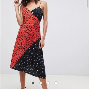 ASOS DESIGN cami wrap midi dress in star & zebra print